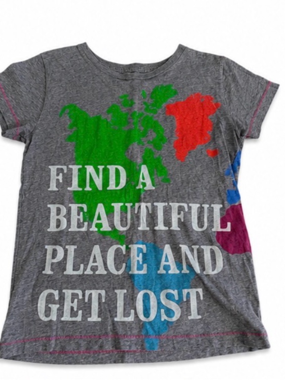 Peek Grey Graphic Tee with Green, Red, Blue & Purple Map Accents